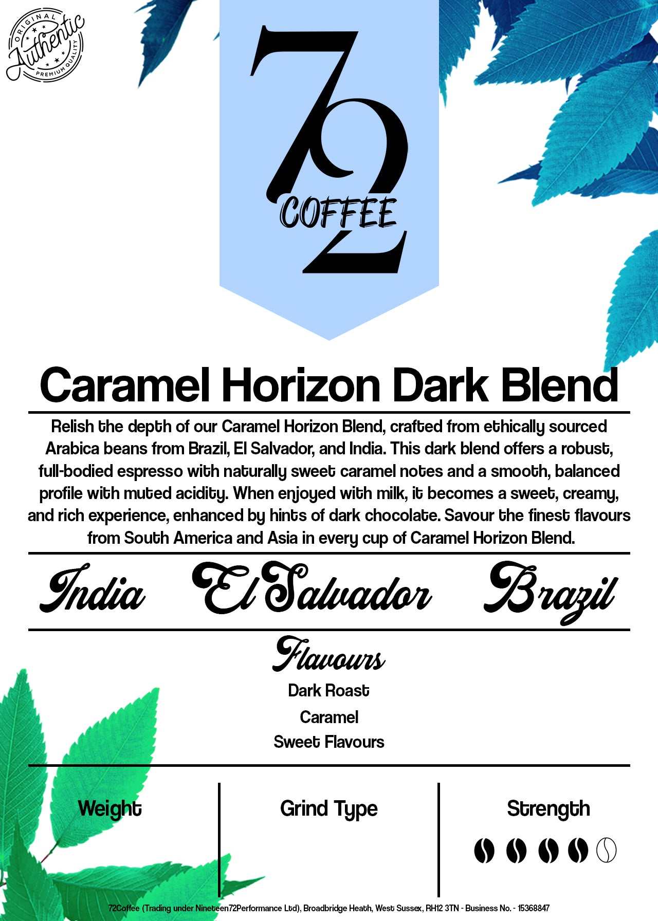 Caramel Horizon Dark Blend - India, El Salvador & Brazil Coffee