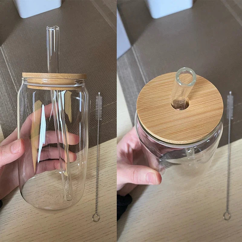 550ml/350ml Glass Cup With Lid and Straw