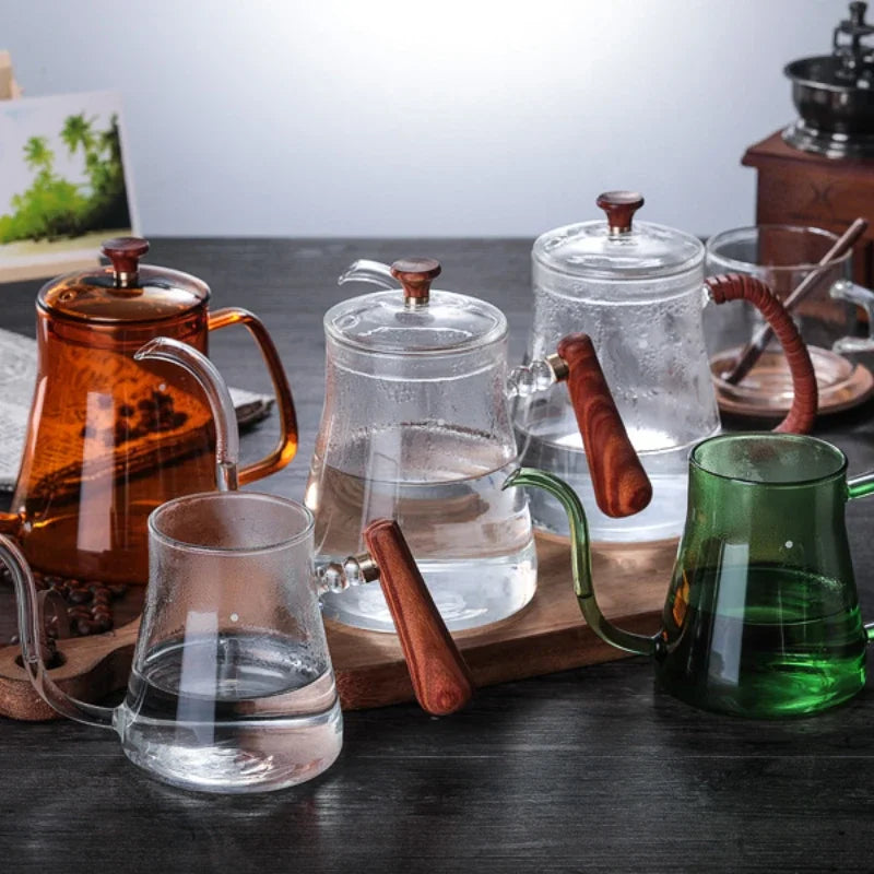 Large Glass Coffee Pot With Wooden Handle