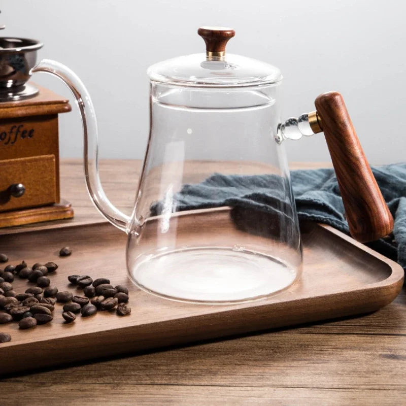 Large Glass Coffee Pot With Wooden Handle