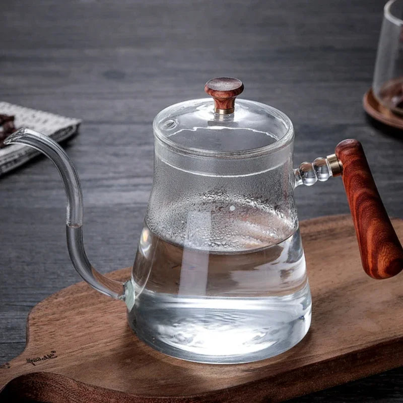 Large Glass Coffee Pot With Wooden Handle