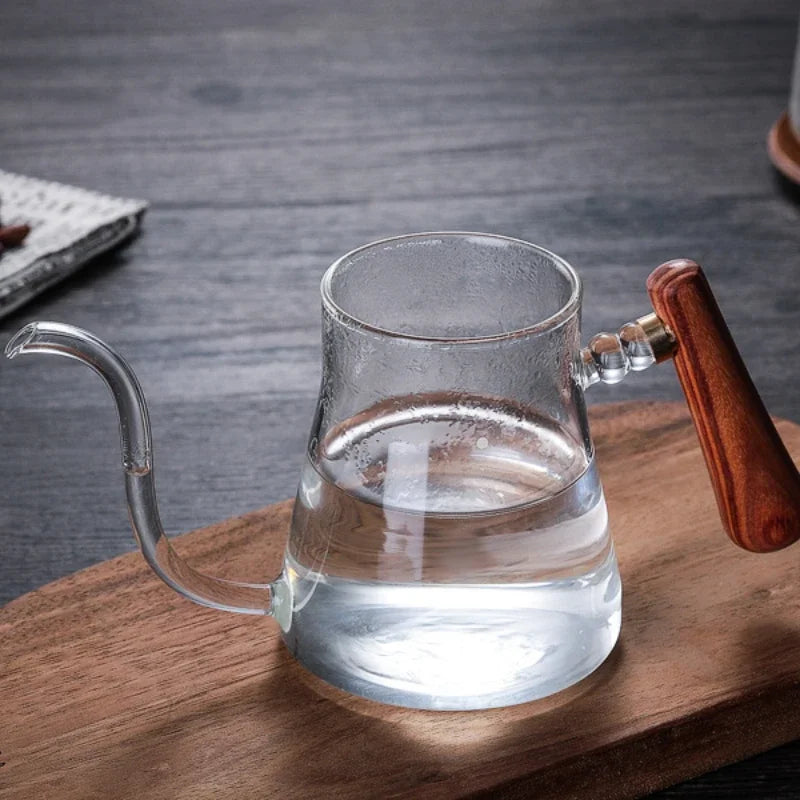 Large Glass Coffee Pot With Wooden Handle