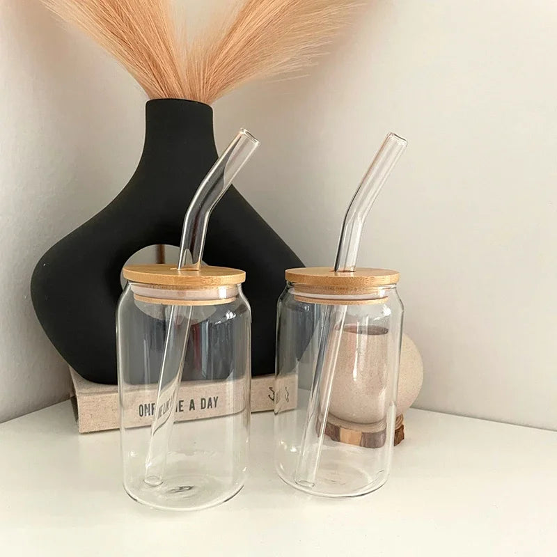 550ml/350ml Glass Cup With Lid and Straw