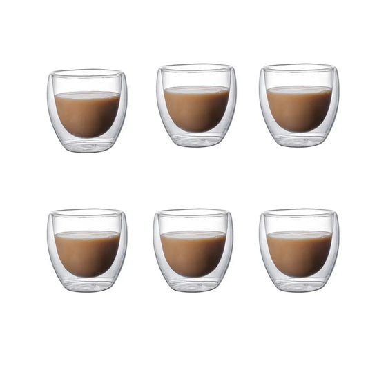 6 Pack Clear Double Wall Glass Coffee Glasses