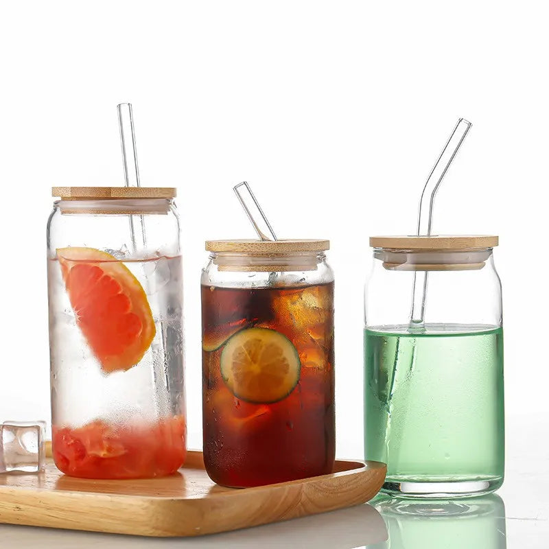 550ml/350ml Glass Cup With Lid and Straw