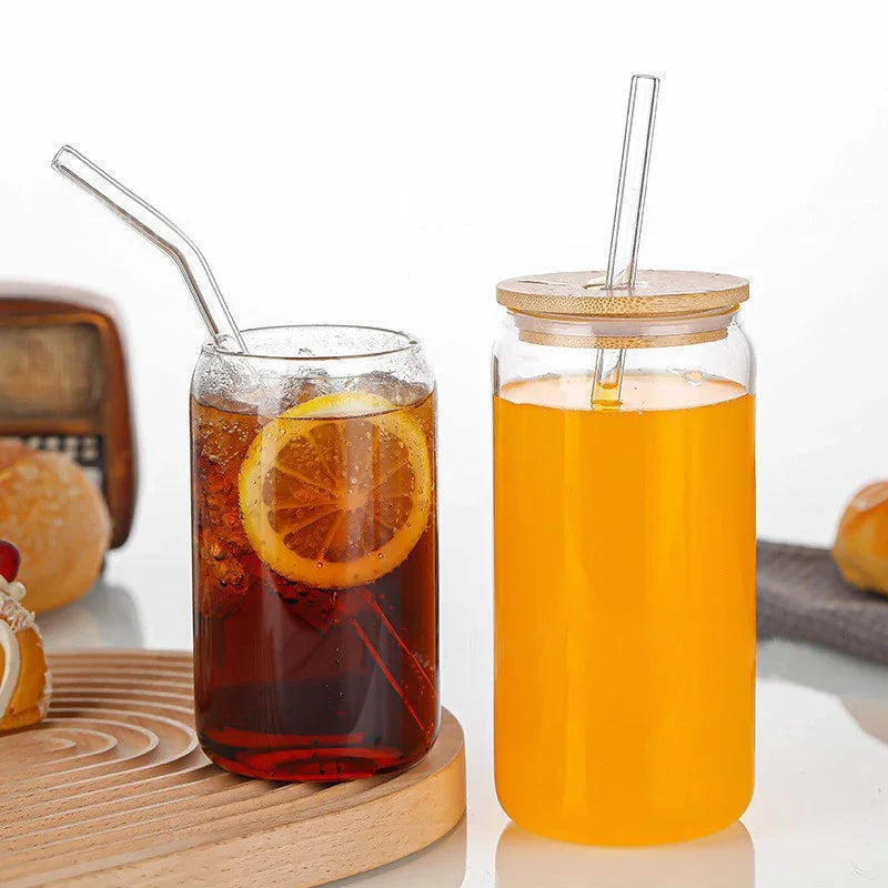 550ml/350ml Glass Cup With Lid and Straw